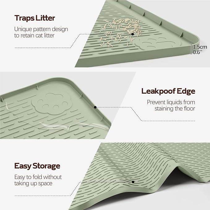 Silicone Cat Litter Mat for Litter Box 57”x40” Large Cat Mat, Green | Waterproof, Non-Slip, Leak-Proof Rug Mat with Lip, Easy to Clean, Extra Large Litter Catcher Mat for Floor