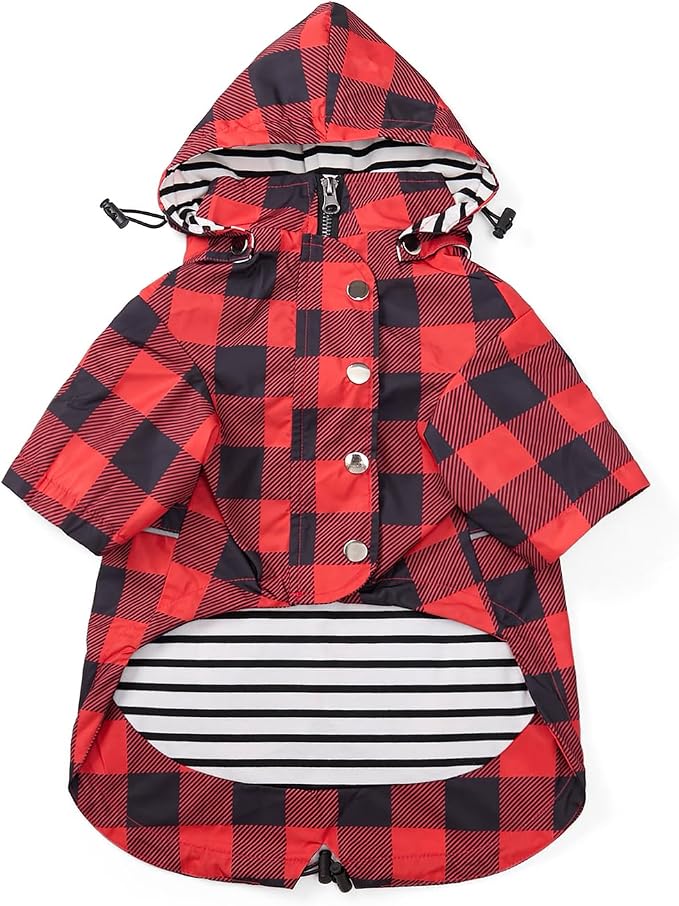 Dog rain Coat Waterproof Raincoat Puppy Jacket with Legs Buttons Zipper Hood Drawstring Fit for Yorkie Terrier Schnauzer Poodle Border Collie Labrador Golden Retriever 8lbs to 80lbs Red S