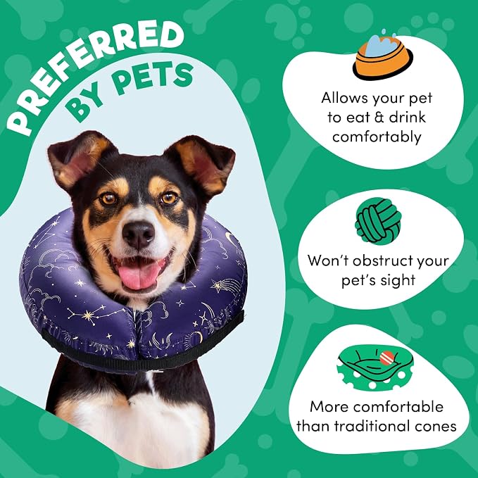 BENCMATE Inflatable Dog Cone Collar Alternative, Soft Dog Cone for Small Medium Large Dogs and Cats, Neck Recovery ECollar Donut Collar After Surgery (Small, Constellation)