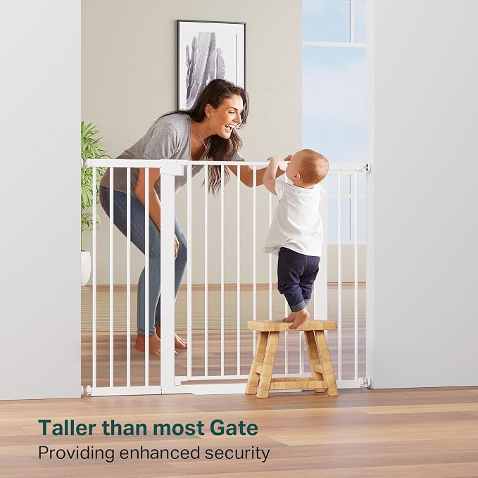 Cumbor 36" Extra Tall Baby Gate for Stairs, 29.7-48" Wide Dog Gates for Doorways, Auto Close Safety Gate for Babies and Pets, Easy Install, Pressure Mounted, Fits Doorways, Stairs, Entryways, White