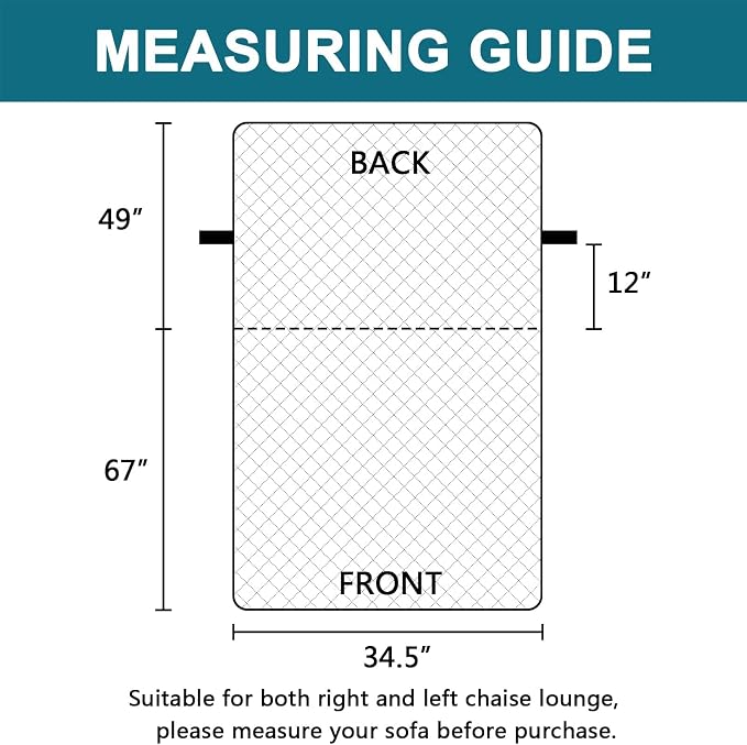 Turquoize 100% Waterproof Sofa Covers Chaise Lounge L Shape Sofa Protector Slip Cover Triple Non-Slip Sofa Slipcover for Chaise Sectional Couch Cover for Pets, Kids (Chaise, Navy)