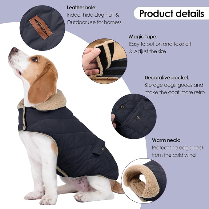 Dog Winter Coat for Small Dogs, Puppy Solid Jacket, Pet Warm Coat for Cold Weather, Windproof Pets Thickened Outfits Garments Indoor Outdoor, NavyBlue XS