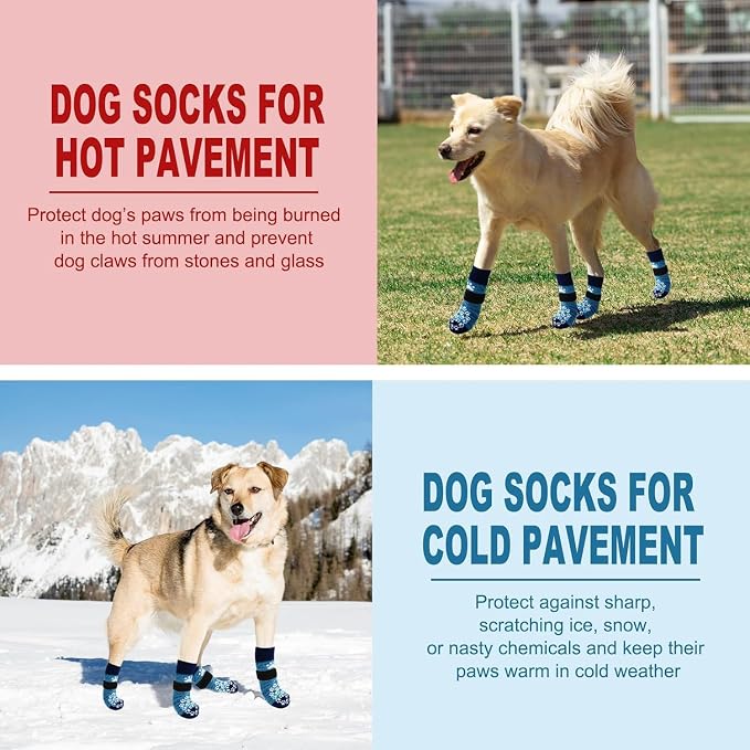 EXPAWLORER Anti-Slip Dog Socks-Double Sides Grips Traction Control on Hardwood Floor,Dog Shoes for Hot/Cold Pavement,Best Paw Protector,Prevents Licking,for Puppy Small Medium Large Senior Dogs