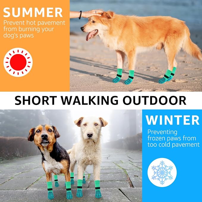 SCENEREAL Dog Socks to Prevent Licking Paws for Hot/Cold Pavement Anti Slip, Dog Shoes for Hardwood Floors, Dog Boots & Paw Protectors with Grippers for Small Medium Large Senior Dogs