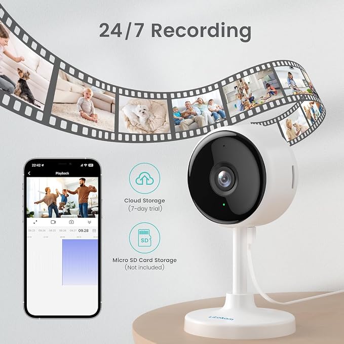 litokam Indoor Cameras for Home Security with Night Vision, Pet Camera with Phone App, WiFi Home Security Camara, Baby Monitor Work with Alexa, Motion Detection, 2 Pack, 4MP
