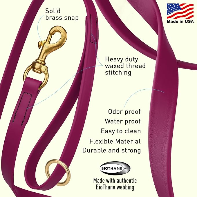 Viper Biothane K9 Working Dog Leash Waterproof Lead for Tracking Training Schutzhund Odor-Proof Long Line with Solid Brass Snap for Puppy Medium and Large Dogs 4ft, Magenta Pink