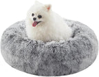 23 inches Faux Fur Fluffy Donut Dog Bed for Small Dogs,Dark Grey | Calming Plush Round Puppy Pet Bed with Removable & Washable Cover,Fits up to 25 lbs Pets