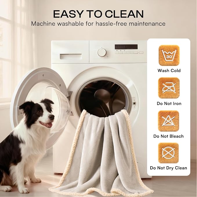 Luciphia Waterproof Pet Blanket, Liquid Pee Proof Dog Blanket for Sofa Bed Couch, Reversible Sherpa Fleece Furniture Protector Cover for Small Medium Large Dogs Cats, Grey Beige X-Large（85" x 57"） | waterproof pet blanket sherpa fleece reversible couch...