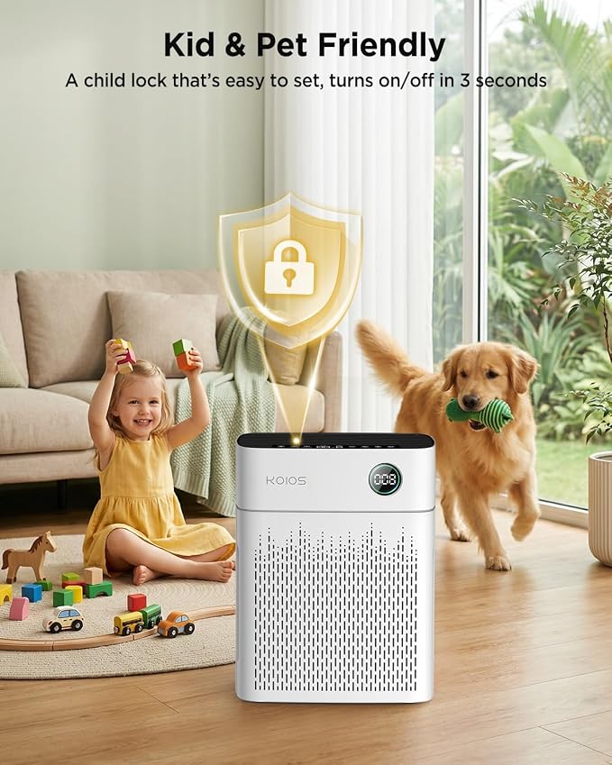 KOIOS H13 True HEPA Air Purifier for Home Bedroom 2500 sq ft, Carbon Filter | PM2.5 AQI Display & Auto Mode, 20dB Sleep Mode, Washable Filter & Filter Reminder for Pet Hair, Odors, Dust, Smoke, AP2503
