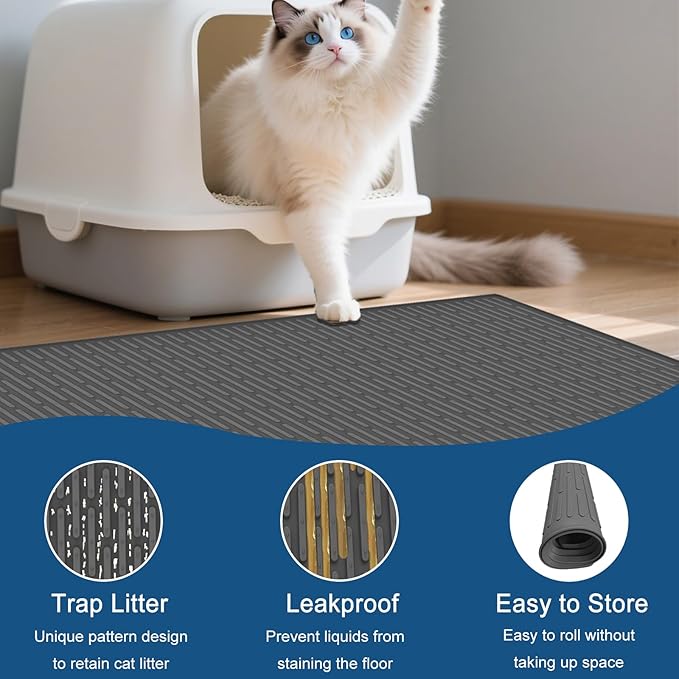 XXL Extra Large Silicone Cat Litter Trapping Mat for Scatter Control, 40"x30"(100cmx75cm) Waterproof Kitty Litter Box mat for Floor, Soft on Kitty Paws, Easy to Clean, Light Brown