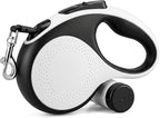 26ft Retractable Dog Leash Durable for Dog up to 110lbs, White | Automatic 8M Tangle-free Strong Nylon Leash for Large Dogs,Built-in Waste Bag Dispenser, One-hand Brake & Lock