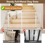 Metal Freestanding Dog Gates with Door,Extra Wide 24", 32" Height Foldable Dog Fence for Indoor & Outdoor, Heavy Duty Freestanding Pet Barrier for Stairs, Doorways, Halls, Kitchen,Yard,Christmas Tree