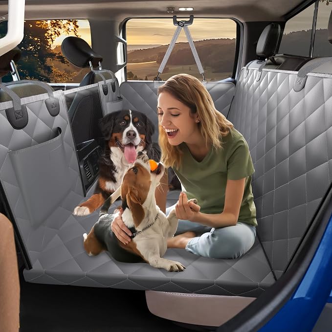 Btefd XL Hard Bottom Dog Seat Cover for Dogs for Full-Size Crew Cab Trucks | Back Seat Pet Hammock for F150, RAM1500, Sierra, Tundra, Silverado, Titan, Holds 420lbs, 45% Extender Space, Waterproof