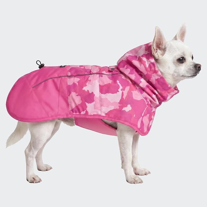 Spark Paws Dog Raincoat, Waterproof Windproof Rain Jacket, for Small Medium Large Extra Large Dogs, Reflective Breathable Full-Body Coverage Dry Suit - Camo Pink - M