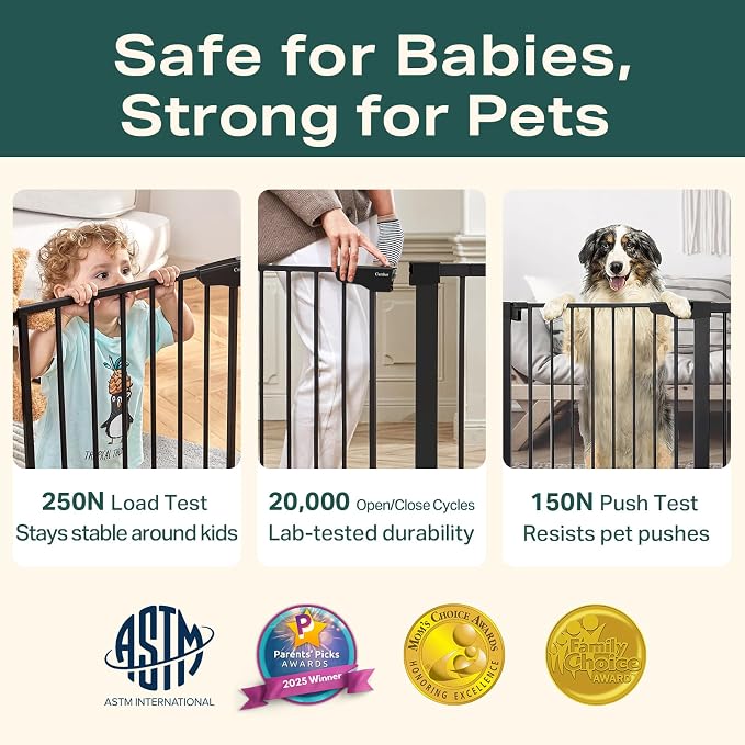 Cumbor 2 Pack 30-46" Baby Gate for Stairs, Mom's Choice Awards Winner-Auto Close Dog Gate for doorways, Easy Install Pressure Mounted Pet Gates Indoor, Easy Walk Thru Wide Safety Gate for Dog, Black