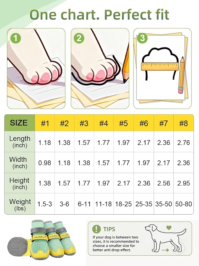 Huafly Dog Shoes for Large Medium Small Dogs,Adjustable Reflective Mesh Breathable Boots & Paw Protectors for Hot Pavement Summer,Anti-Slip Booties for Hard Floors Walking Running Hiking (Size 6)