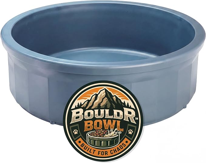 Pet Crock Bowl – Thick Durable Plastic Non-Tip Food & Water Dish for Dogs, Cats & Small Animals – Indoor/Outdoor – Chew Resistant, Easy Clean (Blue, Jumbo 96oz)