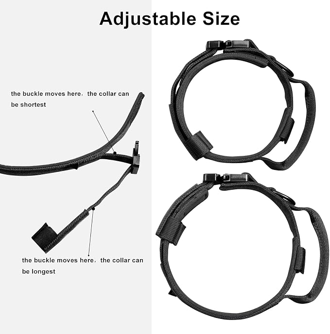 DAGANXI Tactical Dog Collar, Adjustable Military Training Nylon Dog Collar with Control Handle and Heavy Metal Buckle for Medium and Large Dogs, with Patches and Airtags Case (L, Black)