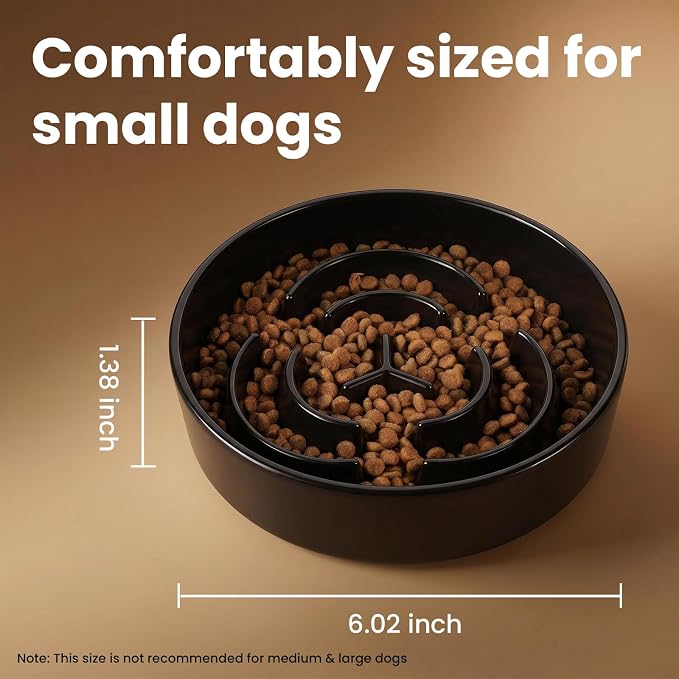 Ceramic Slow Feeder Dog Bowls 0.6 Cups for Small Fast Eaters,White | Reduces Bloating,6.02x1.38 Inch Dish For Daily Dog Meals, Maze Puzzle Slows Down Eating, Anti-Choking,9.0oz Water