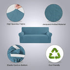 H.VERSAILTEX Stretch Sofa Covers 4 Seater Sofa Slipcovers for Living Room Feature Thick Checked Jacquard Fabric with Elastic Bottom, Sofa X-Large - Storm Blue