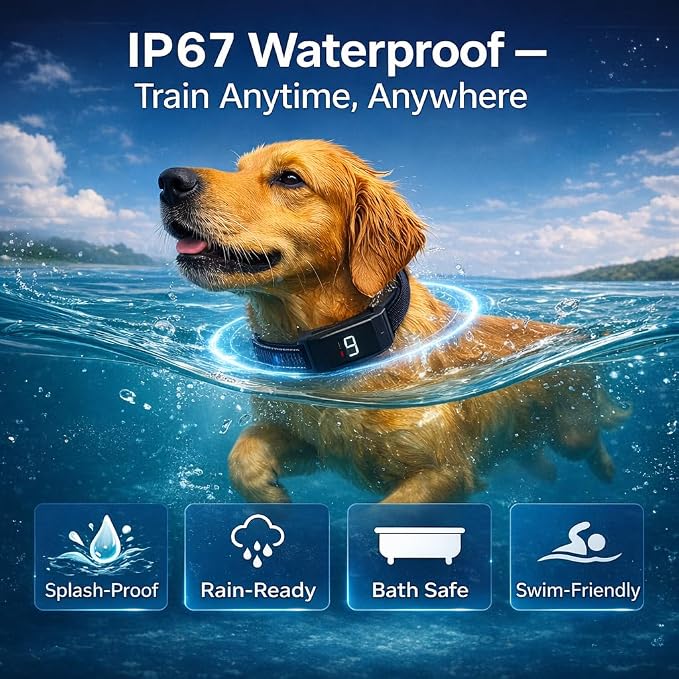 Dog Training Collar with Remote for Small & Medium Dogs (10–100lbs), 1300FT Range, 3 Training Modes (Beep/Vibration/Safe Shock), 9 Levels, Rechargeable Waterproof E-Collar