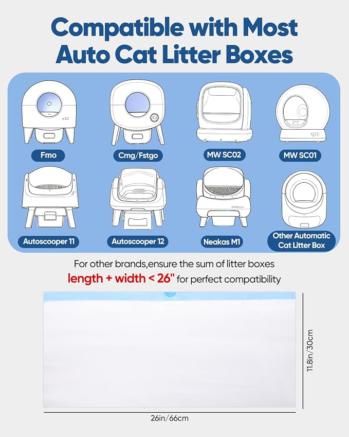150 Count 26"x11.8" Self-Cleaning Cat Litter Bags - Heavy Duty Litter Box Liners for Cumrige Fumoi & Fsitego Automatic Litter Boxes - Pre-Separated Kitty Litter Bags with Drawstring(10-12 Gallon)