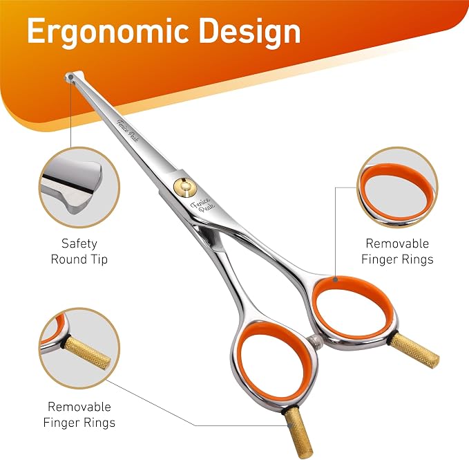 5'' Small Straight Scissors Lightweight Dog and Cat Grooming Scissors with Safety Round Tip JP440C Stainless Steel Sharp Blades for Body Facial Nose Ear and Paw Hair Easy Use