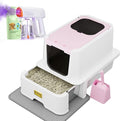 RIZZARI Pink Cat Litter Box: Covered Top Entry with Drawer & Spray | Pull-Out Drawer / Built-In Deodorizer Spray / Top Entry Reduces Mess / Spacious for Large Cats / Pink Blends with Home Decor