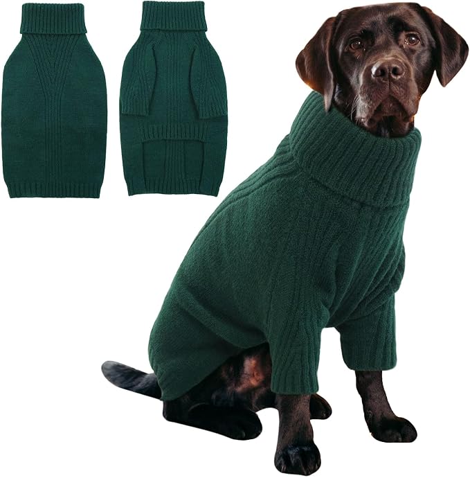 IECOii XXL Dog Sweater,Thermal Knit Big Dog Sweater Christmas,Pet Turtleneck Doggy Sweatshirt for Extra Large Dogs Boy Girl,Stretchy Large Dogs Cold Weather Outfit Pitbull Clothes,(Green XXL)