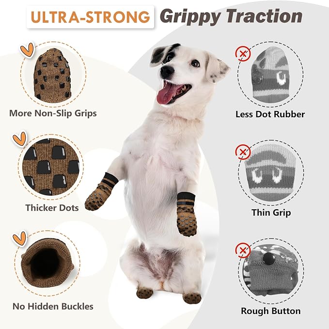 Anti Slip Dog Socks to Prevent Licking Paws, Dog Shoes for Hot/Cold Pavement, Dog Boots on Hardwood Floors, Traction Control Dog Booties & Paw Protectors for Small Medium Large Senior Dogs