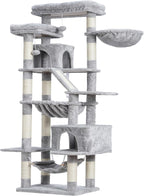 Heybly Cat Tree, 71-Inch-Tall Tower for Indoor Cats with 2 Perches HCT034W | Large Cat Furniture with 2 Big Condos, 2 Hammocks, Basket, Scratching Pad, Multi-Level Cat Condo, Light Gray