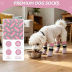 SCENEREAL Anti Slip Dog Socks to Prevent Licking Paws for Hot/Cold Pavement, Paw Protector Traction Control on Hardwood Floor, Dog Shoes Booties for Puppy Small Medium Large Senior Dogs, Pink XS