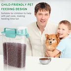 Pet Dog Cat Food Storage Container 5 to 7 lbs with Can Cover and Mixing Spoon, Airtight Travel Pet Food Storage Dispenser with Easy-pouring Spout & Cup, Kibble Dog Treat Bird Seed Container -Cyan