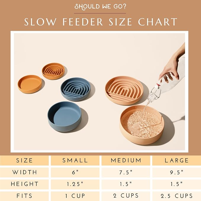 Slow Feeder Dog Bowls - Medium Size Silicone Slow Eating Dog Bowl for Puppies & Dogs with Suction Cup -Dishwasher-Safe, Lick Mat Design, Reduces Gulping,for All Breeds,7.5”x1.5”- Tan