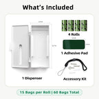 URSPET Dog Poop Bag Dispenser with 4 Rolls, Wall Mount Pet Waste Holder | Stick-On or Screw-On, Viewing Window, Easy Bag Pull, Flip-Top Refill, 60 Bags Included, Indoor and Outdoor Use