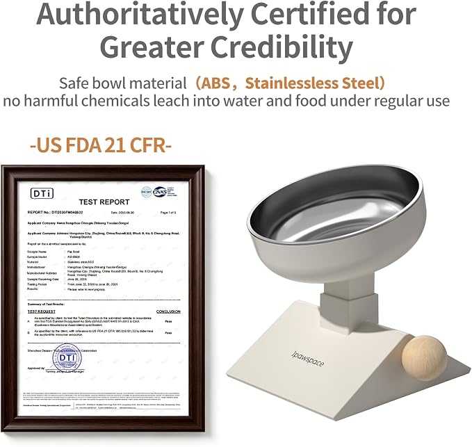 Raised Cat Bowl,Elevated Cat Bowl Stand with 3-Level Height,White | 5.6''/6.2''/6.8'' Height Elevated,0-17.5° tilt Neck-Friendly,25 OZ Large Capacity,304 Stainless Steel,Cats and Puppy