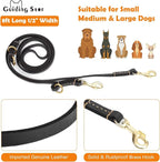 Guiding Star 8ft Leather Dog Leash - Soft Multi-function 6 in 1 Training Walking Leash, Hands Free, Dual, Crossbody for Small, Medium and Large Dogs, Service Dogs, Black