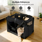 Extra Large 2-Cat Foldable Pet Travel Carrier,24"x17"x17",Black | Removable Divider, Metal Frame Support, Breathable Mesh Panels, With Storage Tote & Padded Straps