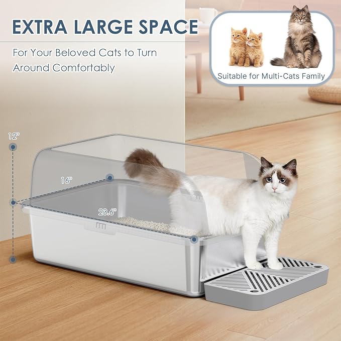 Suzzipaws 2 Pack XL Enclosed Stainless Steel Cat Litter Box for Multi-Cats | High-Side Anti-Leakage Stainless Steel Litter Box, Non-Sticky, Easy-Clean, Less Tracking for Big Cats & Multi-Cat Homes