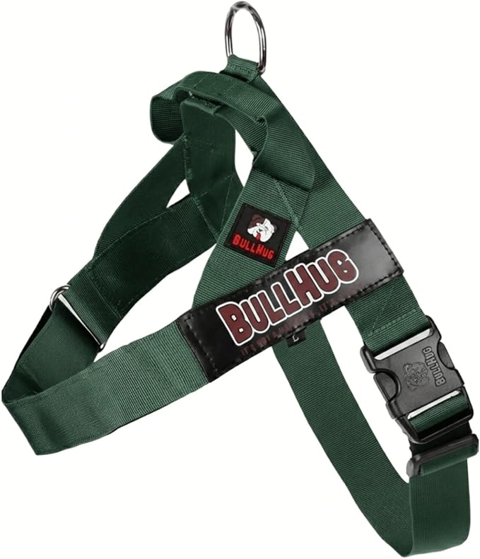 BULLHUG Adjustable Dog Harness– No Pull, No Choke – for English Bulldogs, French Bulldogs, Pugs & Broad-Chested Breeds – Easy, Safe Walks (Hunter Green, Medium)