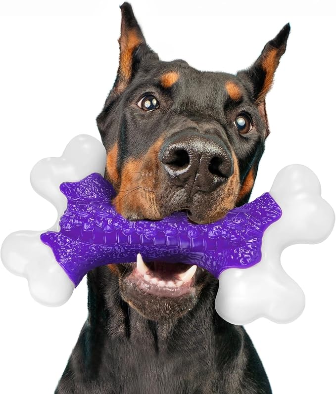 Kseroo Indestructible Dog Toys for Aggressive Chewers: Bacon Flavored Hard Nylon Bone Chew Toys, Tough Dog Chew Toys for Large Dogs, Dog Toys to Keep Them Busy for Medium Large Breed, Purple