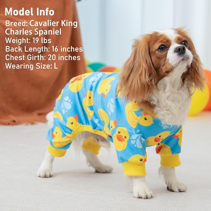 KYEESE Dog Pajamas Stretchy Dogs Clothes Dog Pajamas Small Sized Dogs Comfy Pet Coat Soft Pet Costume Pets Pjs Blue Floating Duck Doggie Jammies Velvet Pets Clothes Puppy Onesie, Medium
