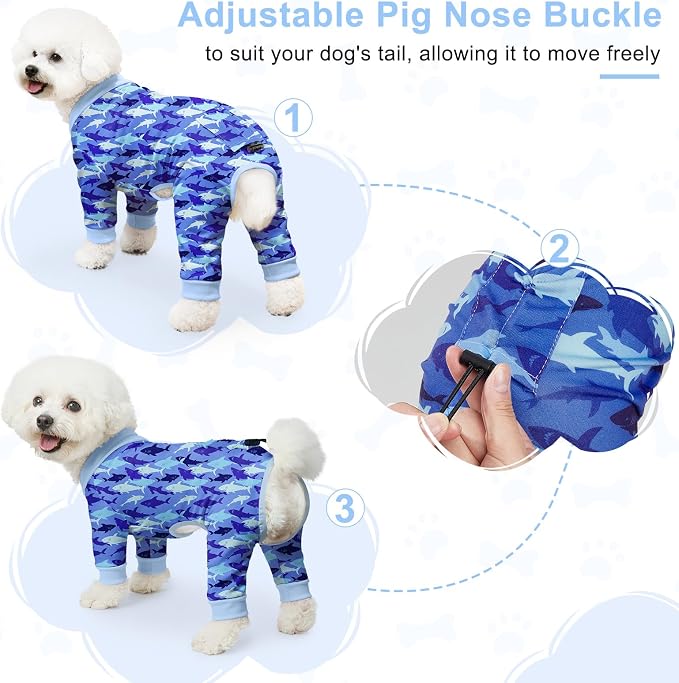 Bienbee Dog Pajamas, 4 Pack Adjustable Onesies for Small to Large Dogs 2XL | Dog Shedding Suit with Soft Fabric, Breathable & Stretchy, and Adjustable Back Length for Sleeping Lounging and Daily Use
