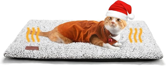 Self Warming Cat Bed Self Heating Cat Dog Mat Pad 29.1 x 18.9 in Extra Warm | Non Electric, Self Heated Cat Bed for Indoor Outdoor Pets, Removable Washable Cover, Non Slip Bottom, Crinkle-Free, Grey