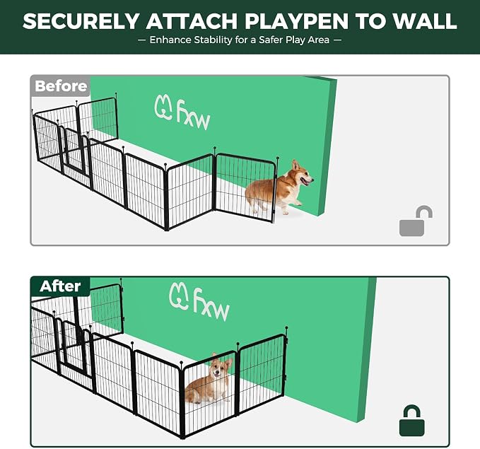 FXW Rollick Dog Playpen with Fence-to-Wall Anchors, 24" H, 8 Panels | Heavy-Duty & Easy setup Play Area, Flexible Boundaries, Indoor & Yard, For Puppies & Small Dogs, Patented
