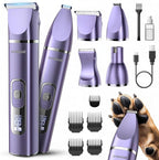 oneisall 4 in 1 Dog Grooming Kit with LCD Display Purple | Paw Hair Trimmer & Nail Grinder, Rechargeable, Cordless, Low Noise, IPX7 Waterproof, 3 Speeds Pet Grooming Clippers