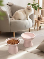 LoeJan Elevated Cat Food and Water Bowls Set, Extra Wide and Raised Ceramic Feeder, Anti-Vomit Whisker-Free Pressure Feeding Bowl for Kittens Adult Cats Small Dogs(Pink, Food Bowl)