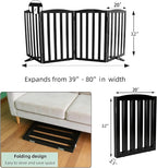 ZJSF Foldable Freestanding Indoor Dog Gate for House Wood Long Pet Gates Dog Fence for Stairs Puppy Gates for Hallways, Puppy Gate,Support Feet Included, Black, 32 "Height-4 Panels