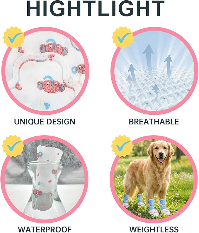 Disposable Dog Booties with 4 Rolls Bandages, Dog Paw Protectors for Hot Pavement, Dog Boots to Prevent Licking Paws & Recovery, Gentle Paw Covers 32 Pcs (Size L: Paw Width 2.57-3.15")