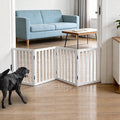 Dog Gate Indoor, Freestanding Dog Fence for The House, Doorways, Hallways,or Stairs,Pet Gate Foldable Wooden,Expandable 24" Height 4 Panels,White